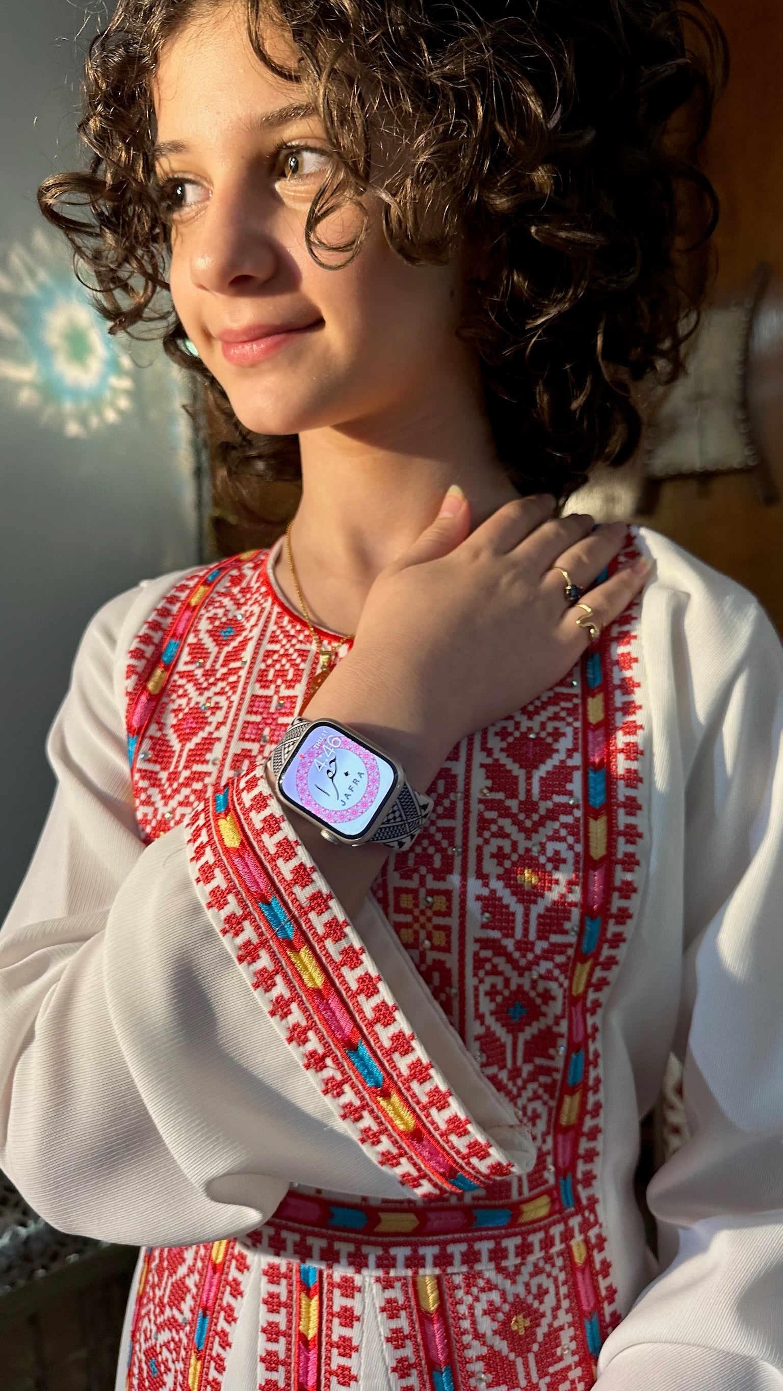Embroidery Palestinian Girl Dress Thobe Tatreez (White with Red)