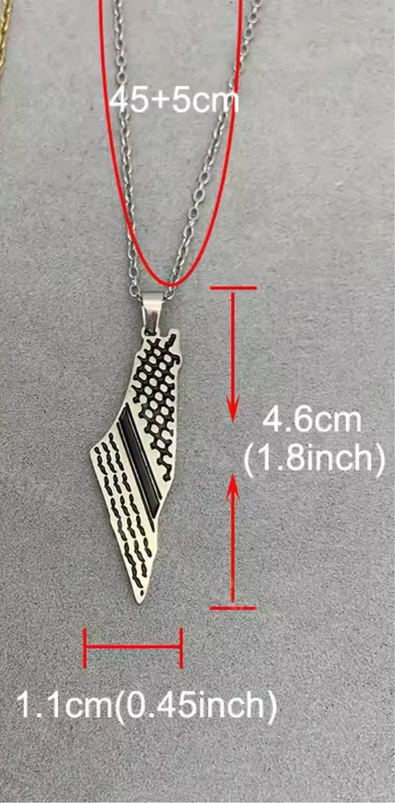 Palestine Map Necklace – Koffiyeh & Embroidery Pattern