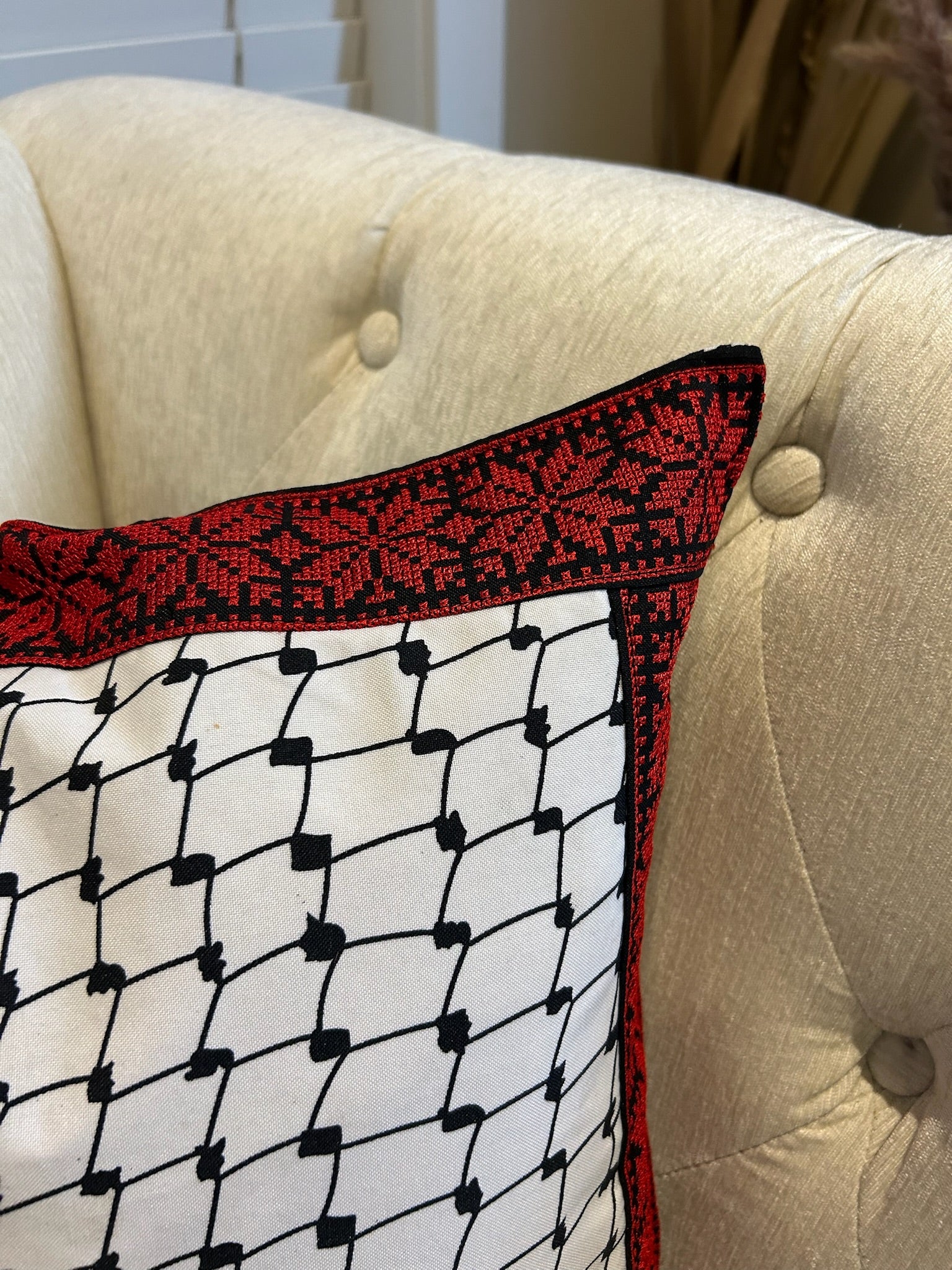 Embroidered Koffiyeh cushion cover