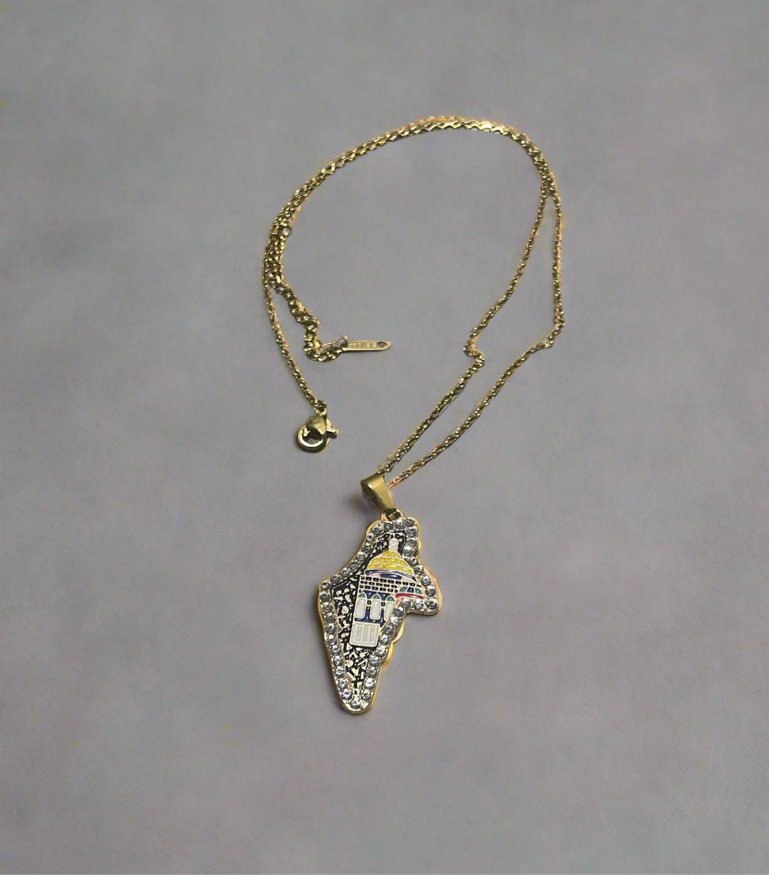 Palestine Map Necklace with Dome of the Rock Design – Gold Finish