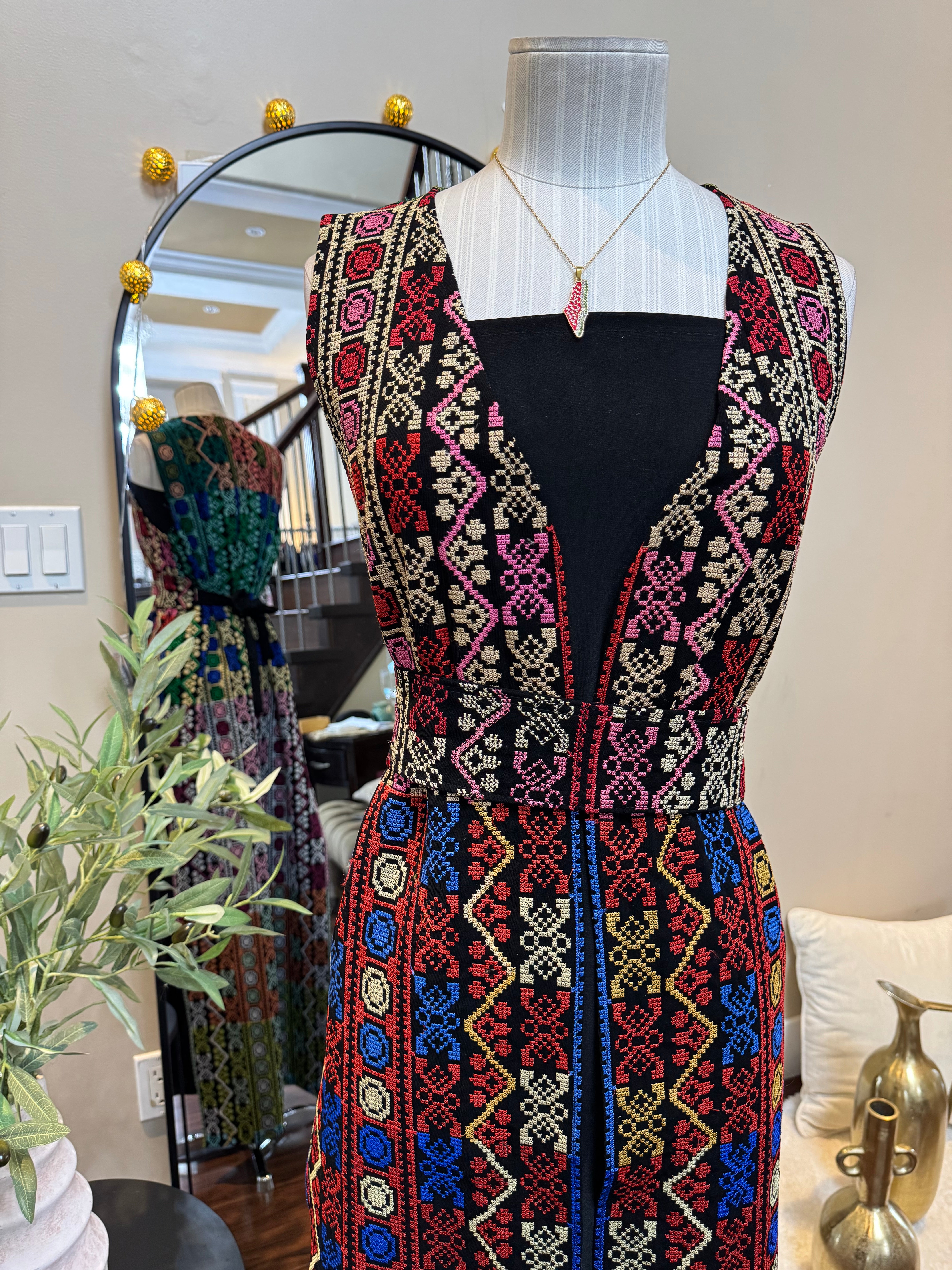 Multi Color Fully Embroidered Palestinian Bisht with Belt