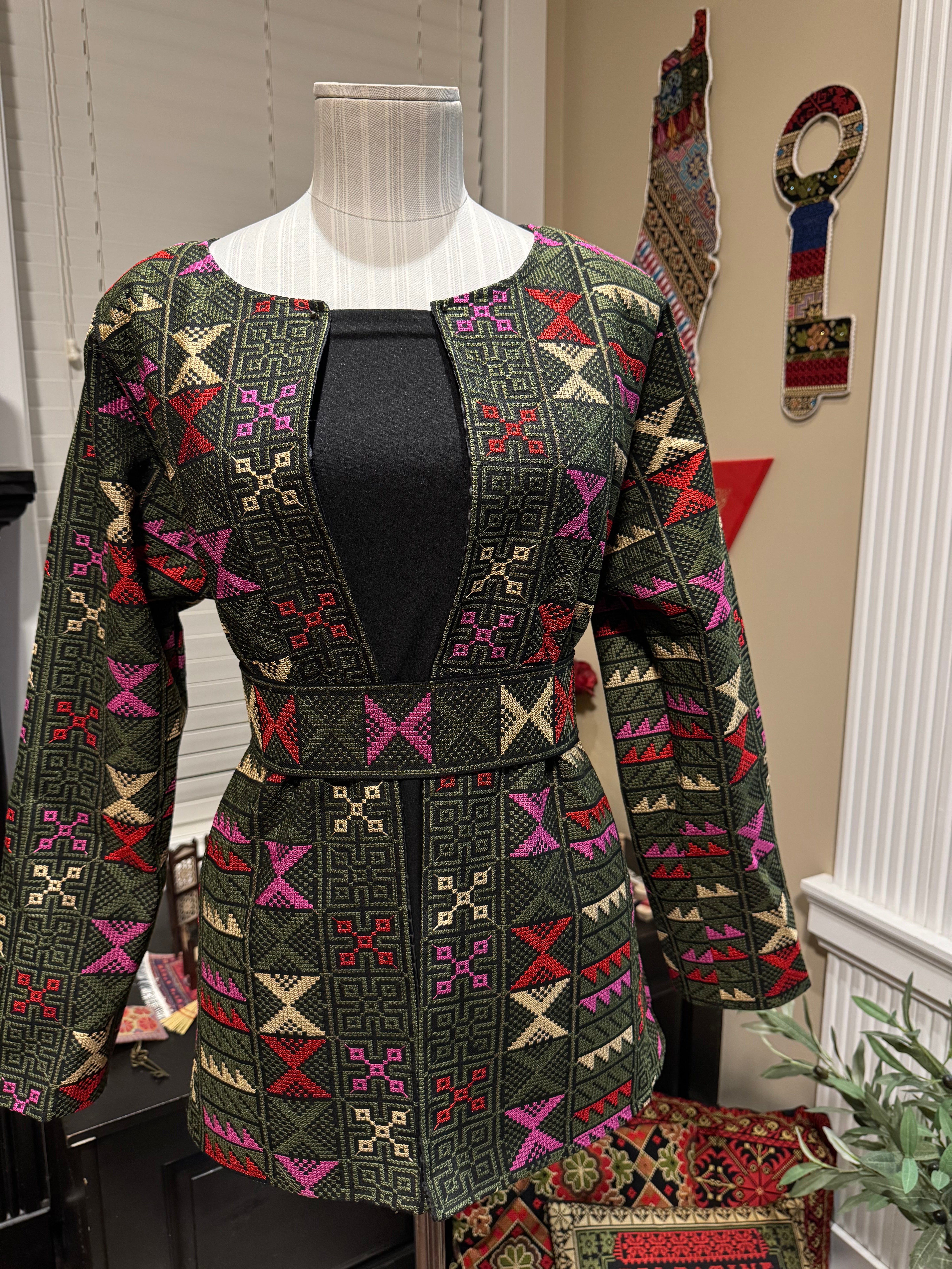 Palestinian Embroidery Blazer with belt .