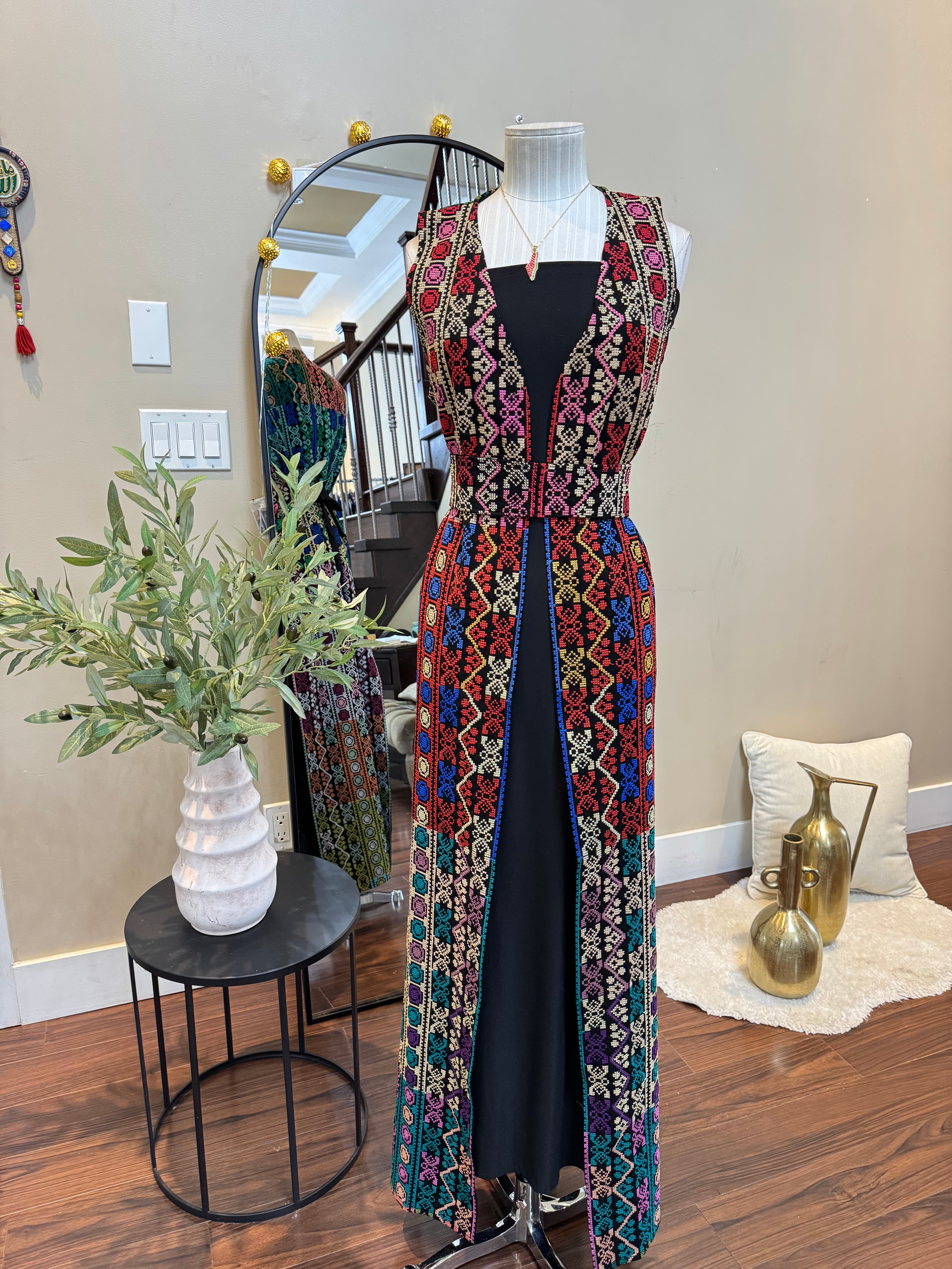 Multi Color Fully Embroidered Palestinian Bisht with Belt