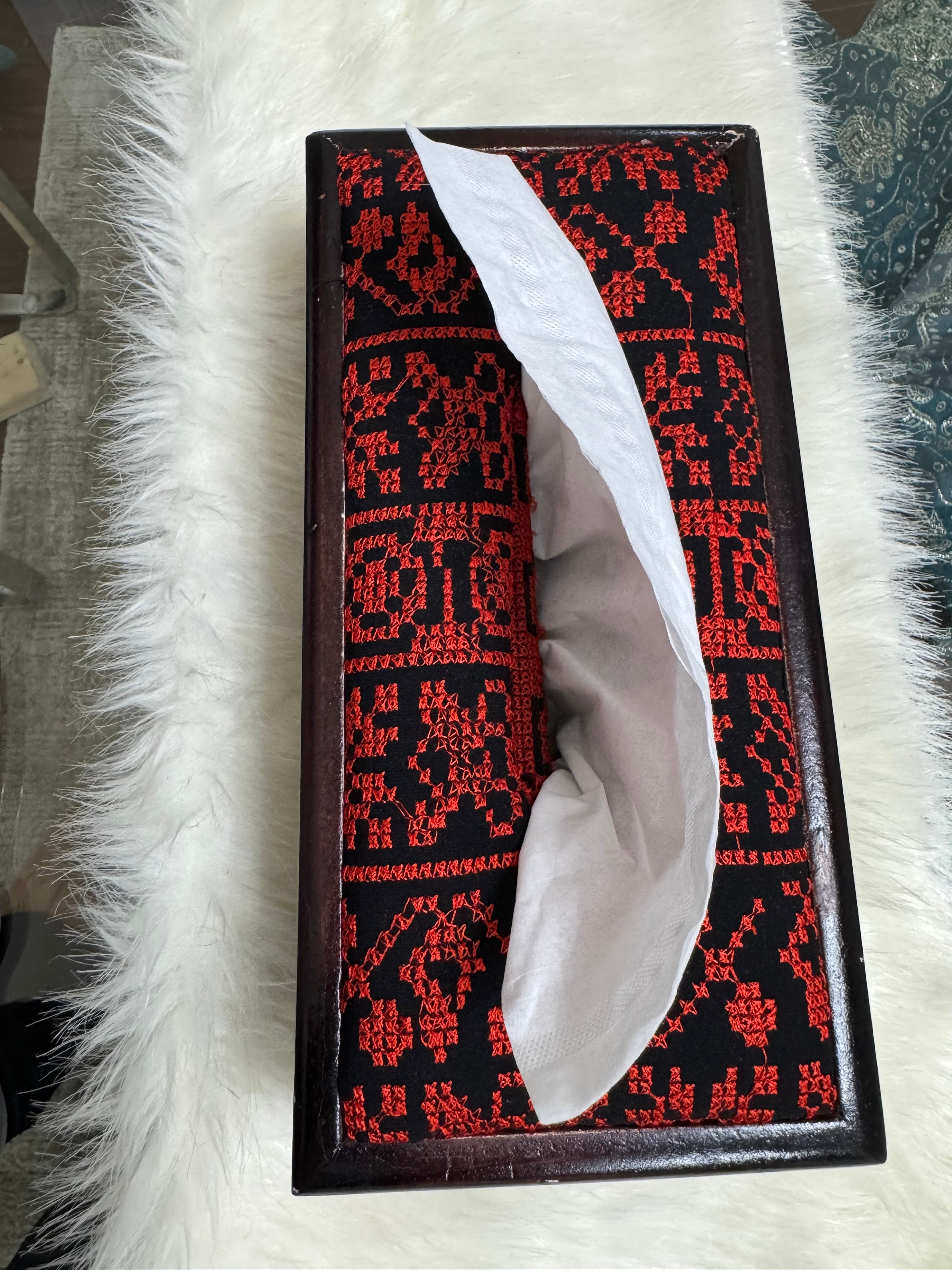 Embroidered Wood Tissue Box