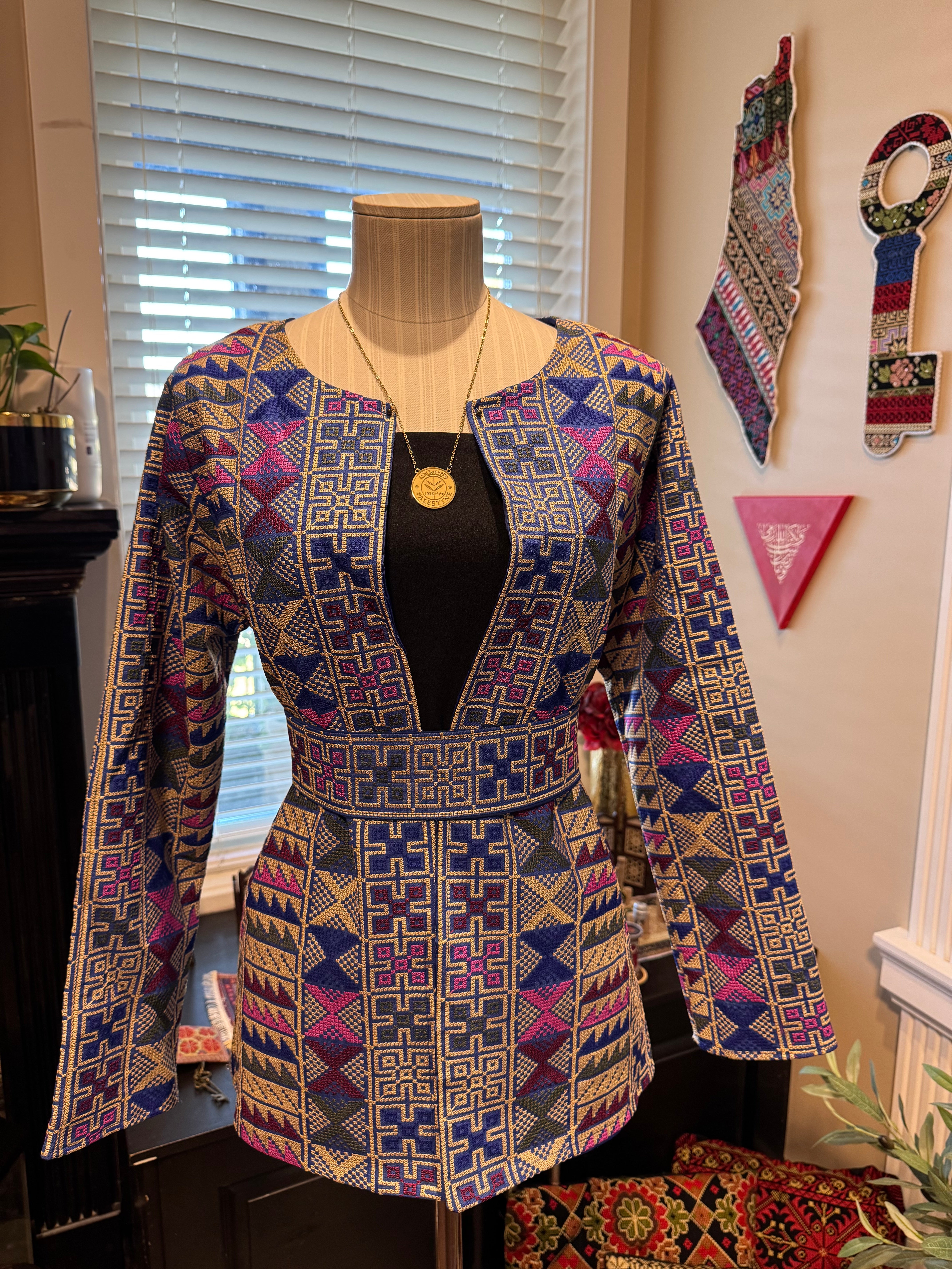 Palestinian Embroidery Blazer with belt .