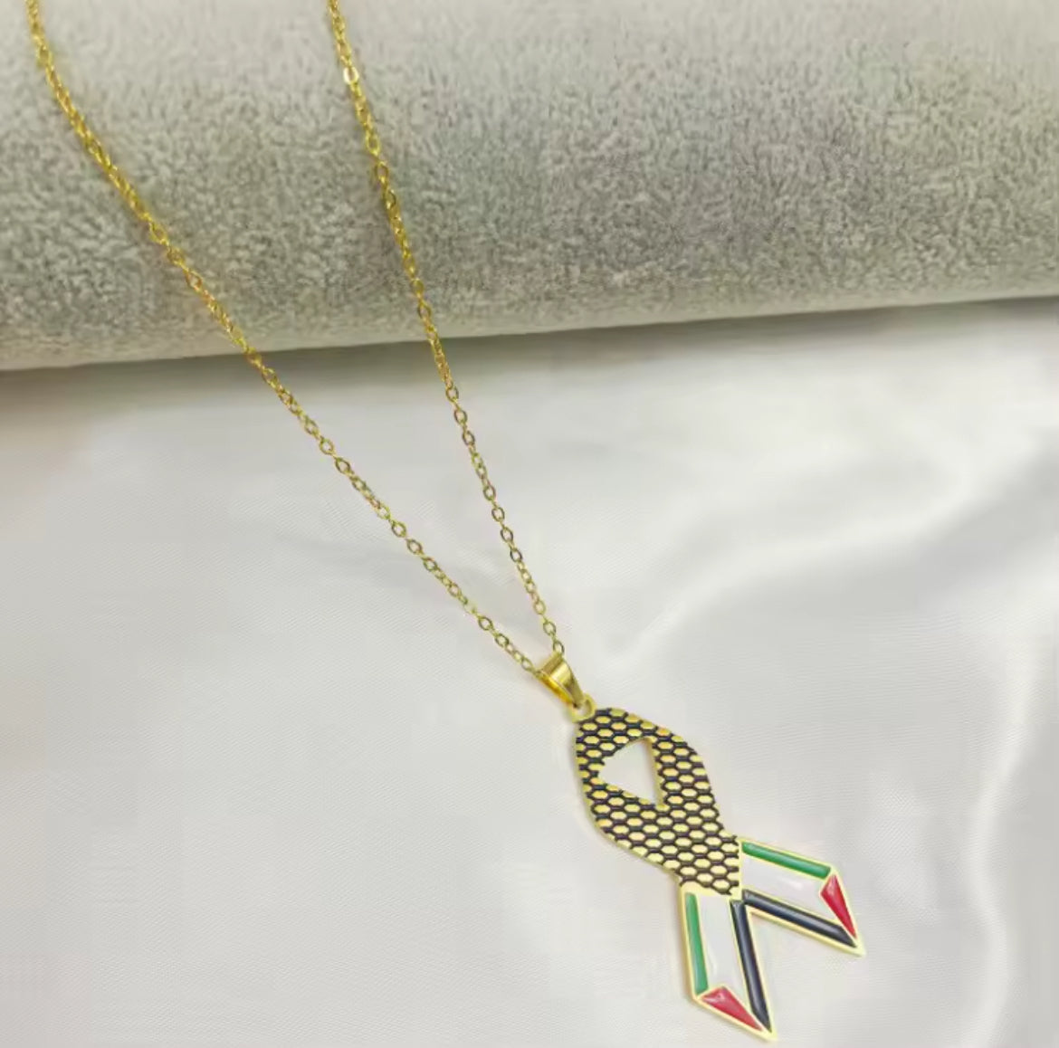 Palestine Ribbon Pendant Necklace– Gold Finish