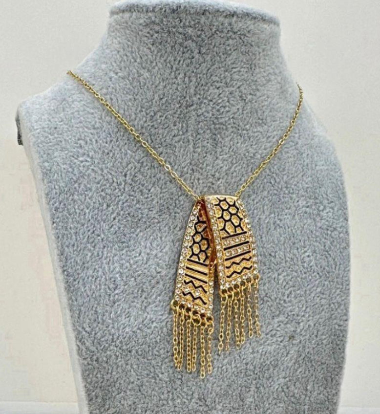 Crystal-Embellished Koffiyeh Scarf Pendant Necklace
