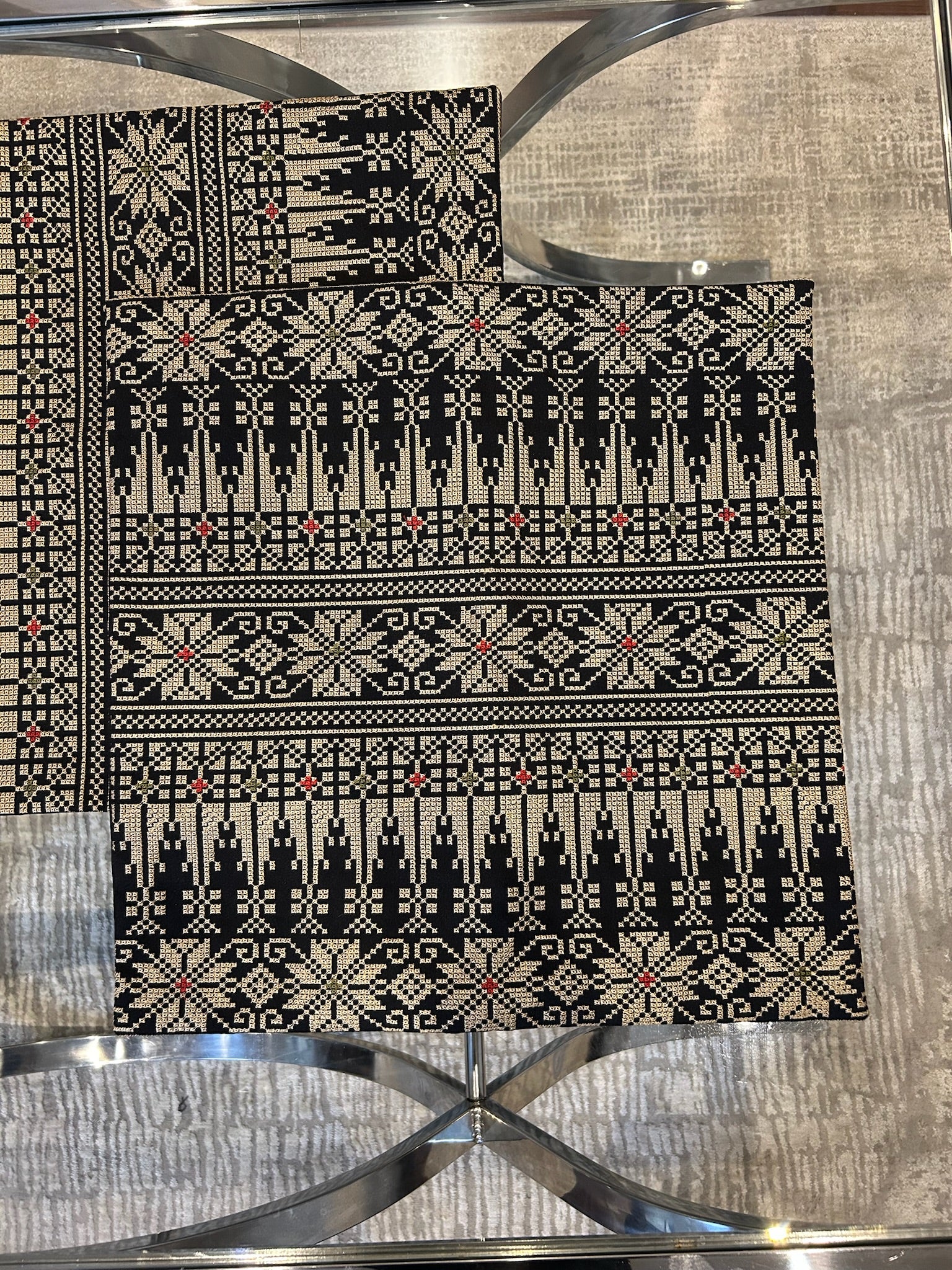 Embroidered cushion cover black and beige