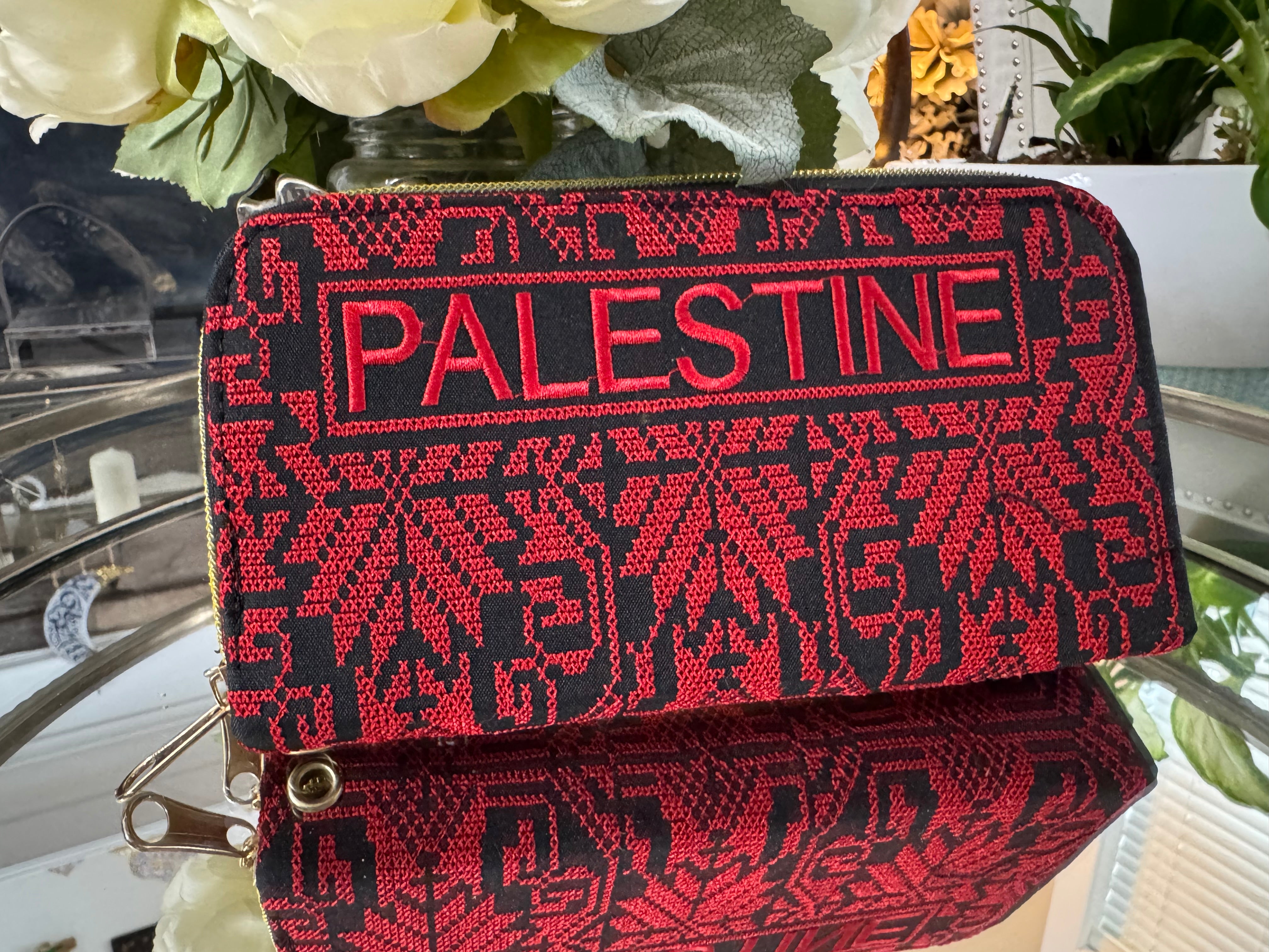 Palestine- Embroidered Wallet- Two zipper