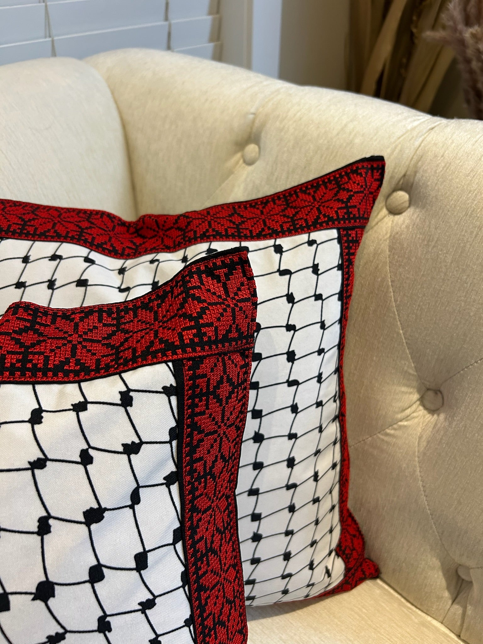 Embroidered Koffiyeh  cushion cover