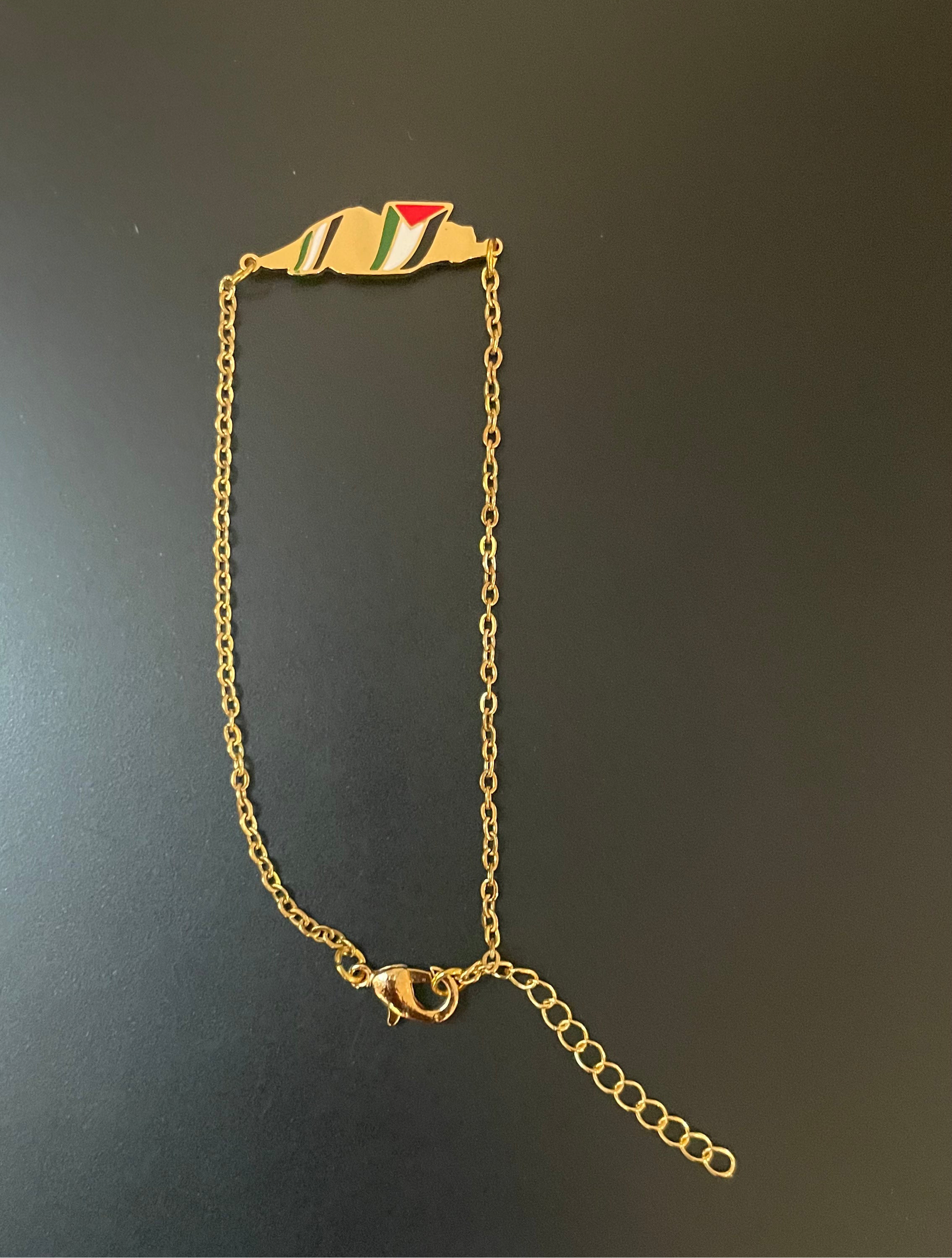 Palestine Map Bracelet – Gold with Flag Colors