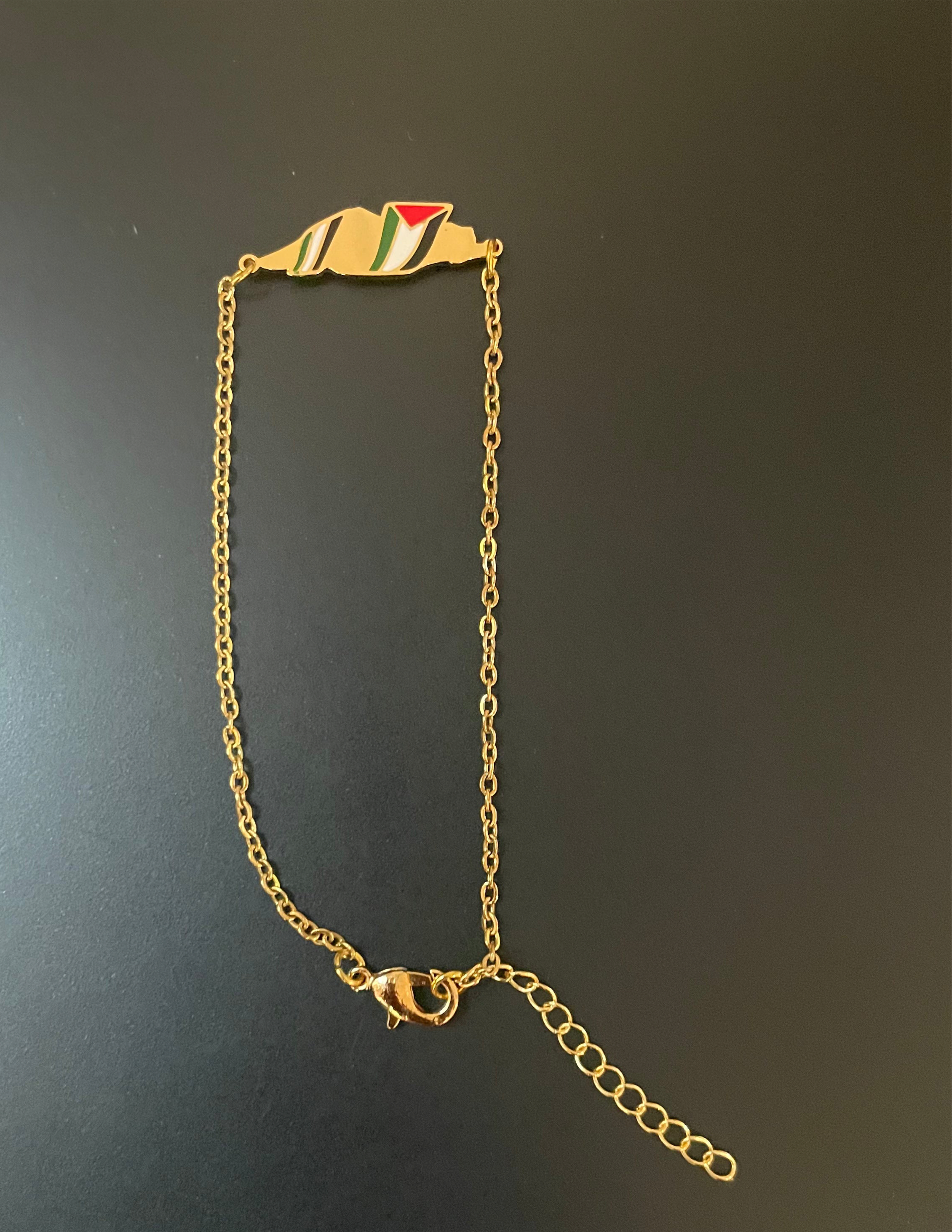 Palestine Map Bracelet – Gold with Flag Colors