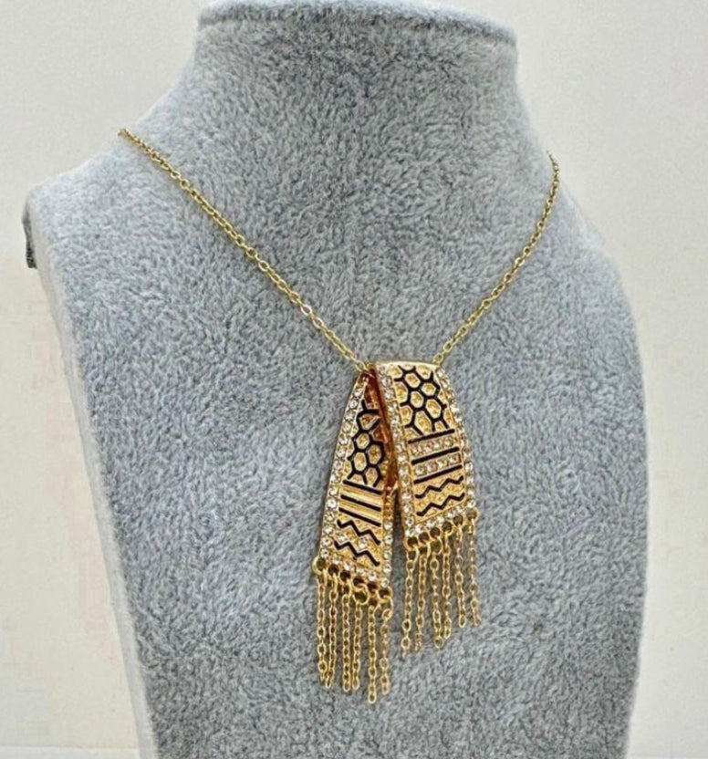Crystal-Embellished Koffiyeh Scarf Pendant Necklace