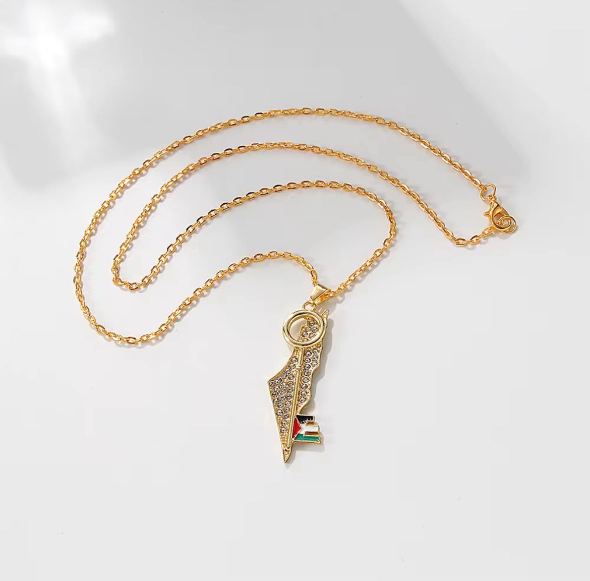 Gold Palestine Map Necklace with Key of Return
