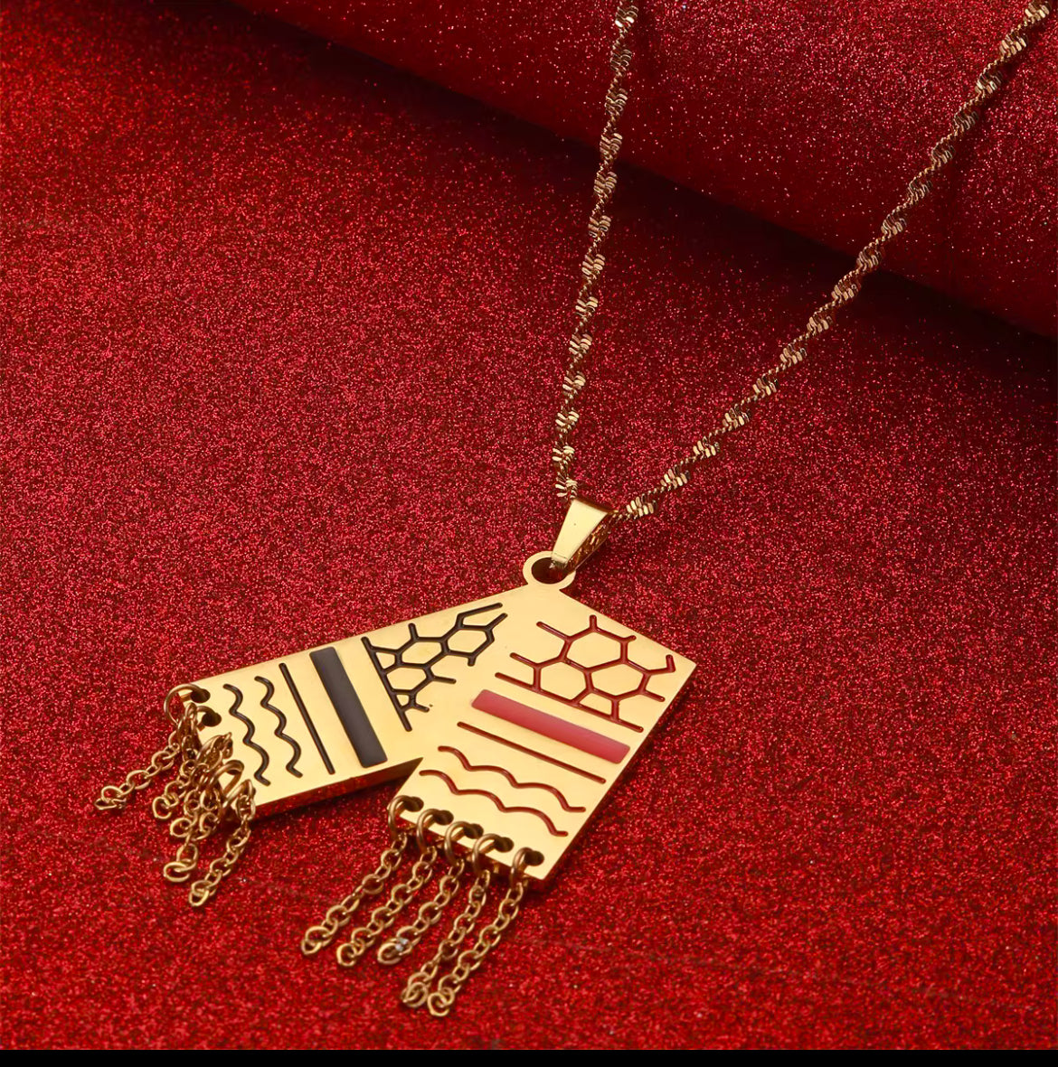 Palestine Koffiyeh Scarve Necklace- Gold