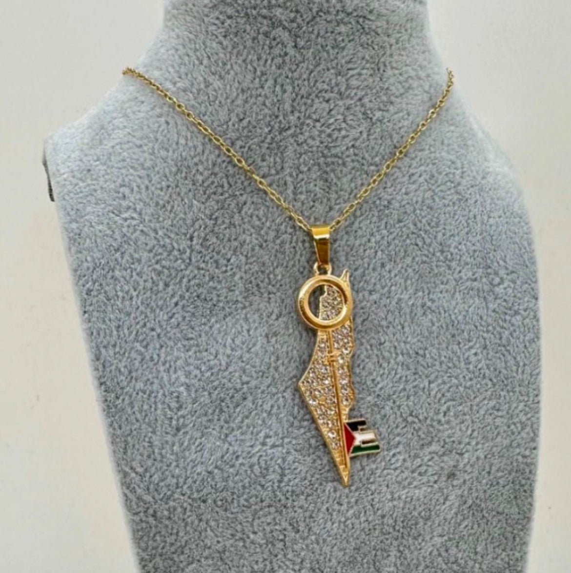Gold Palestine Map Necklace with Key of Return