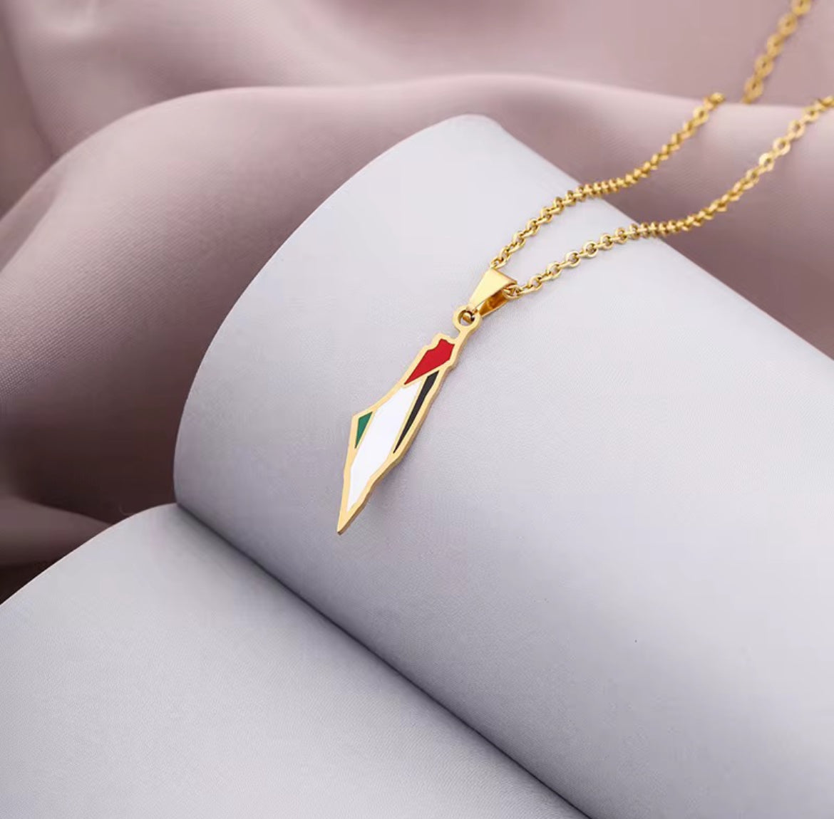 Stainless steel Palestine map necklace  colored with the Palestinian flag