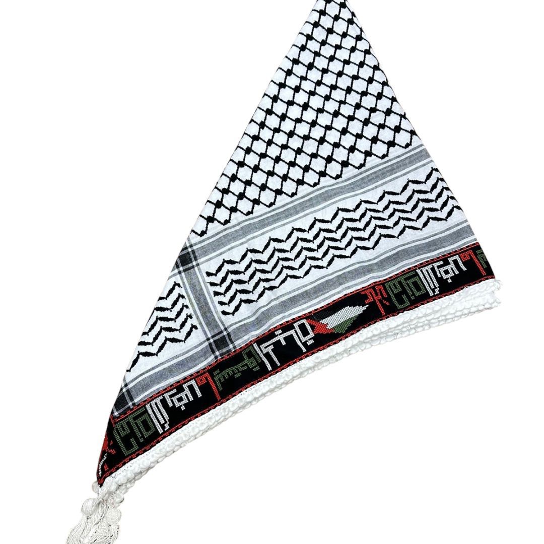 Palestinian Embroidered Tatreez Koffiyeh (colors of the Palestinian flag)