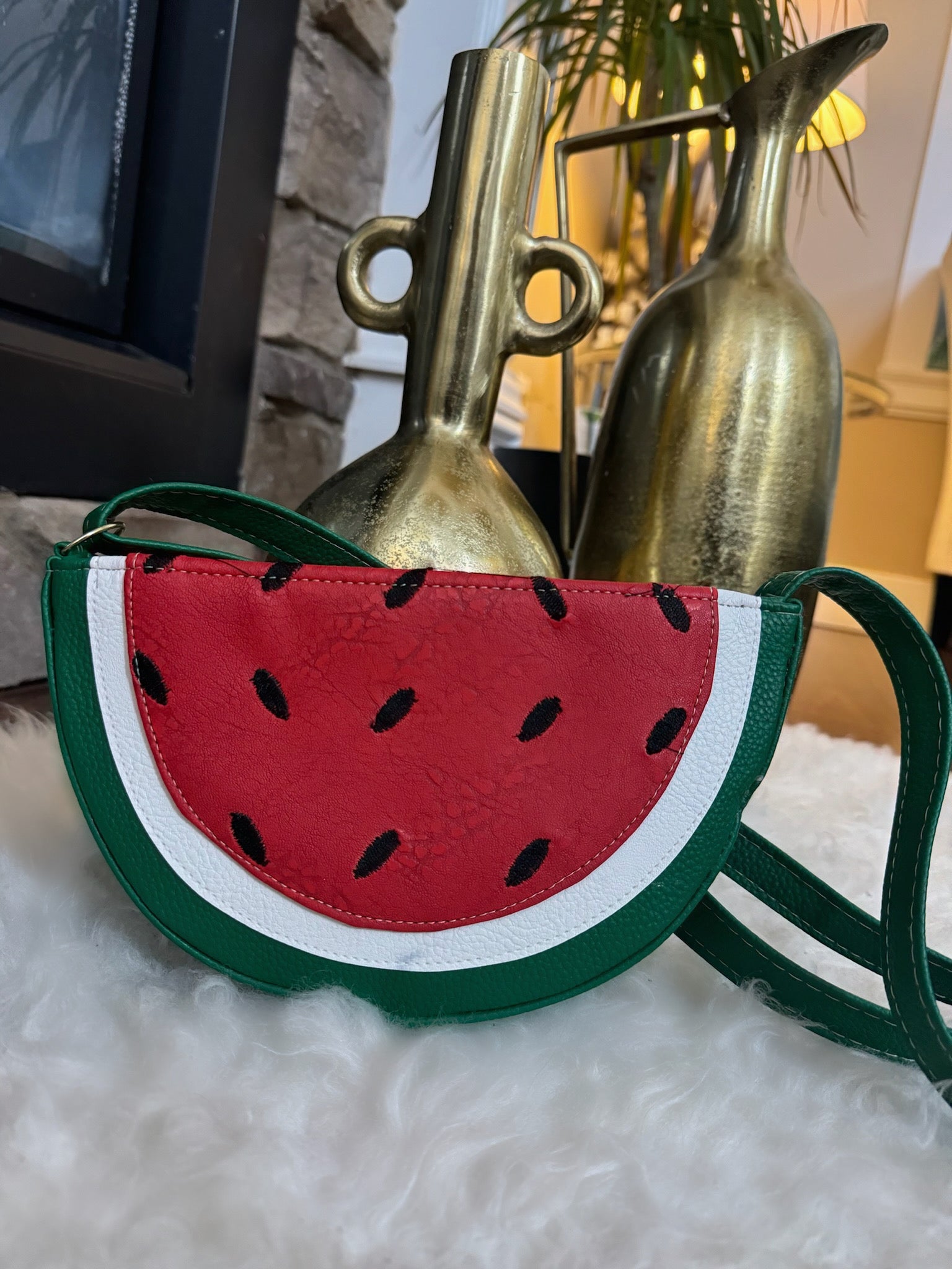 Watermelon-Shaped Leather Crossbody Bag